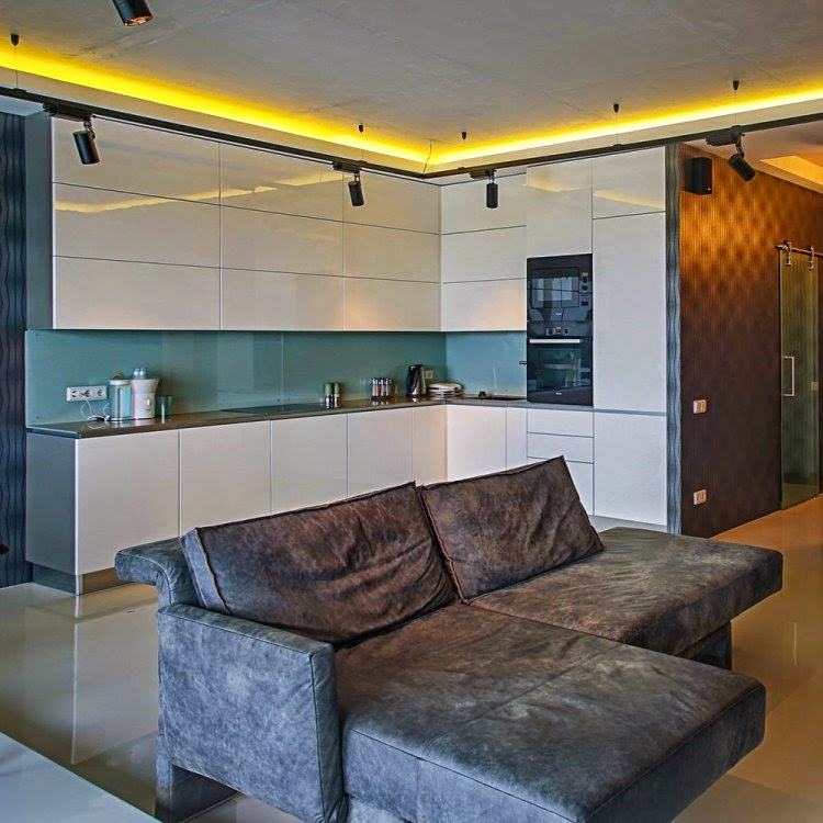 indirect ceiling lighting in yellow color for kitchen
