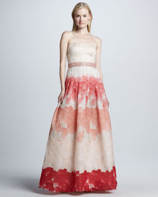 Neiman Marcus, Kay Unger New York, Strapless Watercolor-Print Ball Gown spring 2013 fashion, dress