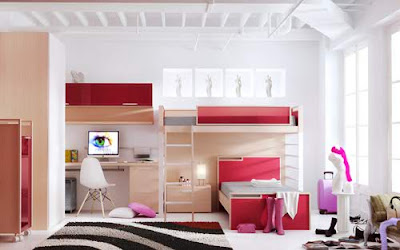 red house interior design, teen room, home decor