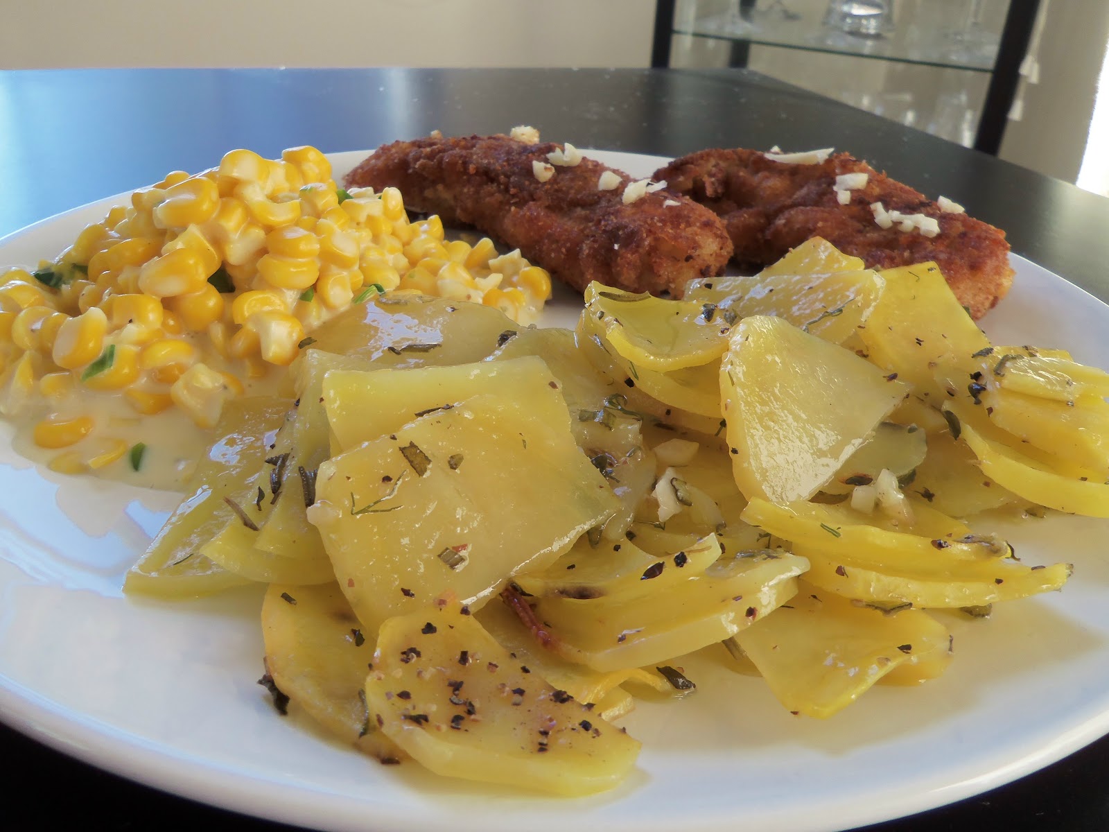 Simply Romanesco Baked potatoes and Creamed corn