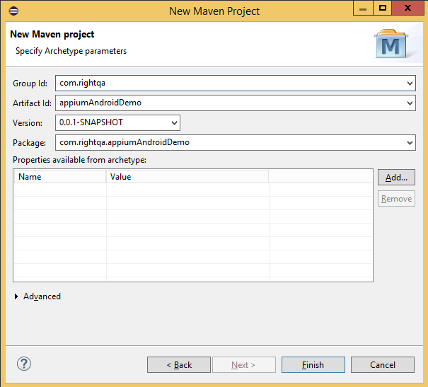 Writing first Android test using Appium-Creating project