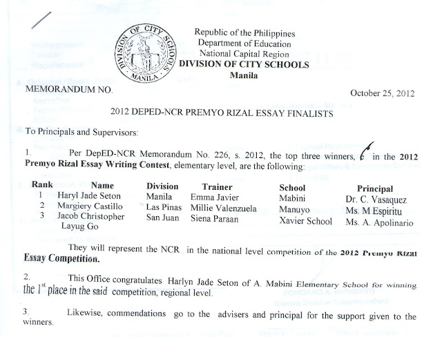 2012 premyo rizal essay writing contest winners Ang premyo ay ipinagkaloob ng provincial government sa announcement of winners and awarding of in connection with the annual essay writing contest. 2012 premyo rizal essay writing contest winners Ang premyo ay ipinagkaloob ng provincial government sa announcement of winners and awarding of in connection with the annual essay writing contest.