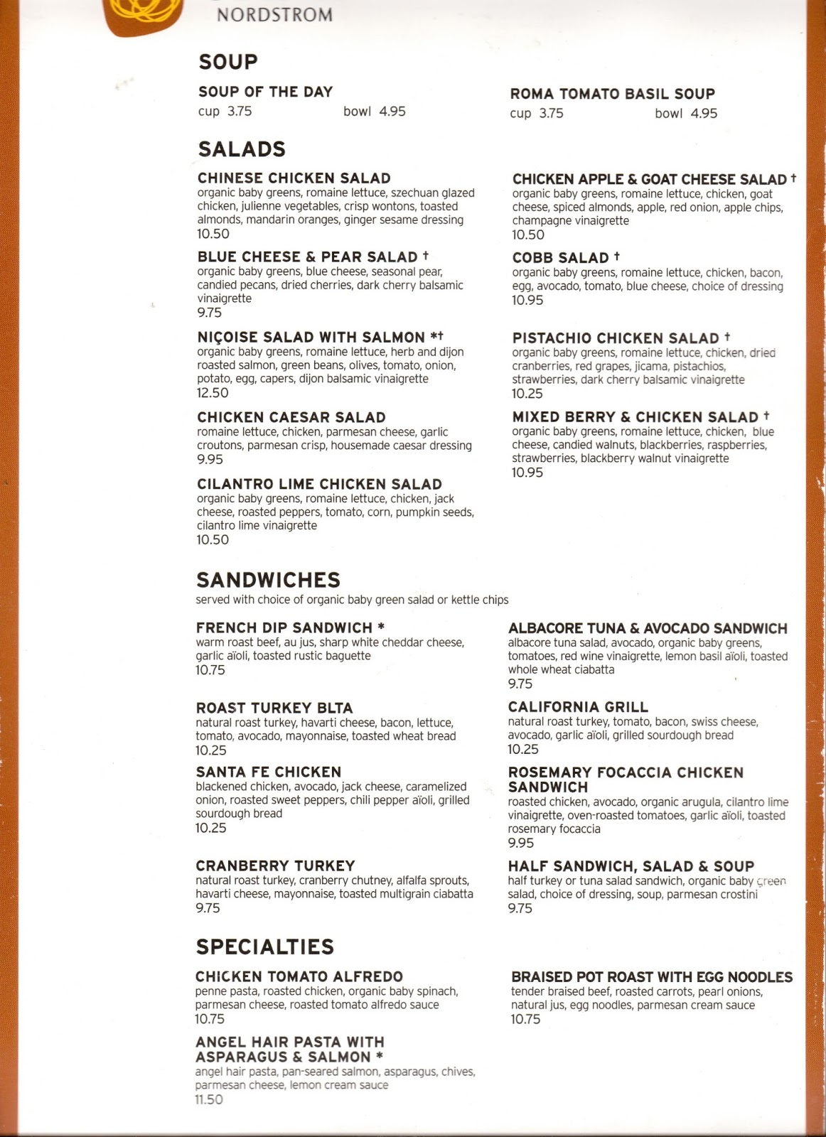 Nordstrom Cafe Menu Dallas Nordstrom Cafe Menu Dallas