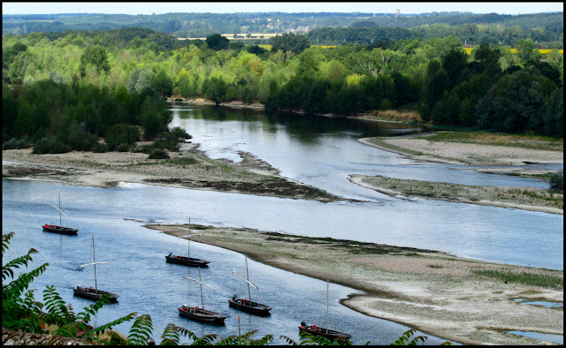 View of traditional boats on the Loire River taken from the Chateau Chaumont sur Loire France 29th June 2011 View of traditional boats on the Loire River taken from the Chateau Chaumont sur Loire France 29th June 2011