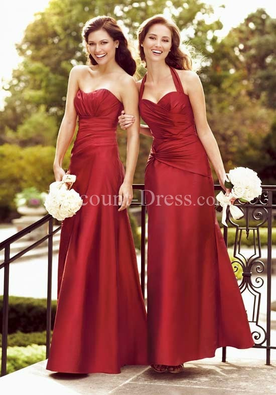 A-Line Fit-N-Flare Halter Sweetheart Floor Length Taffeta #Bridemaid #Dress