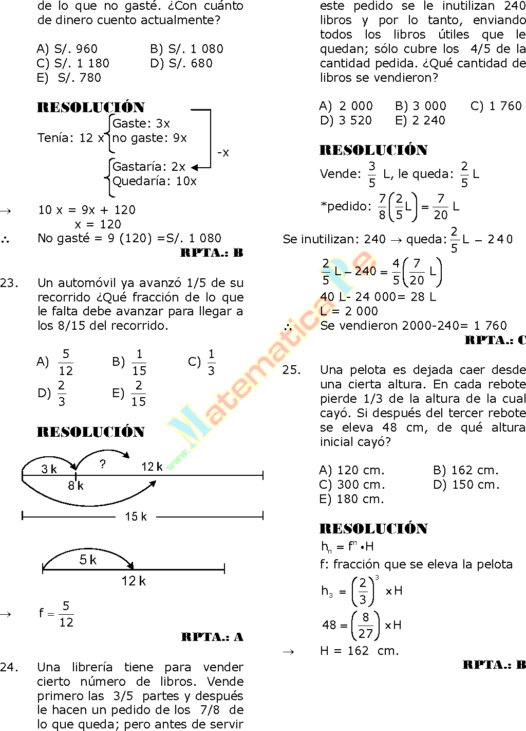 Problemas+De+Fracciones+Resueltos FRACCIONES EJERCICIOS RESUELTOS DE RAZONAMIENTO MATEMÁTICO ...