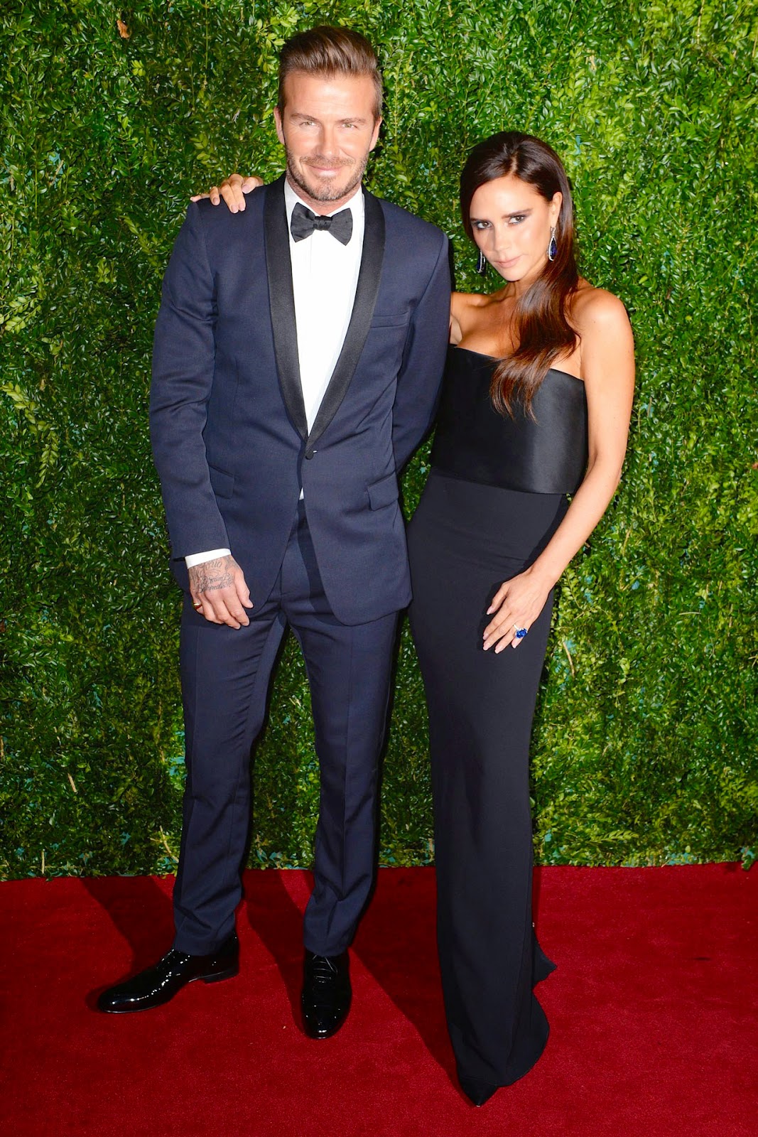 David Beckham wears Dior Homme tuxedo to 60th Evening Standard Awards Theatre Awards 30th November 2014 London