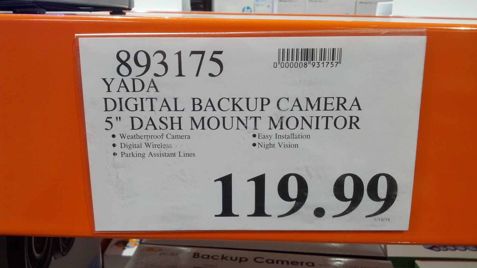 Yada Digital Backup Camera with 5" Dash Monitor Costco Weekender