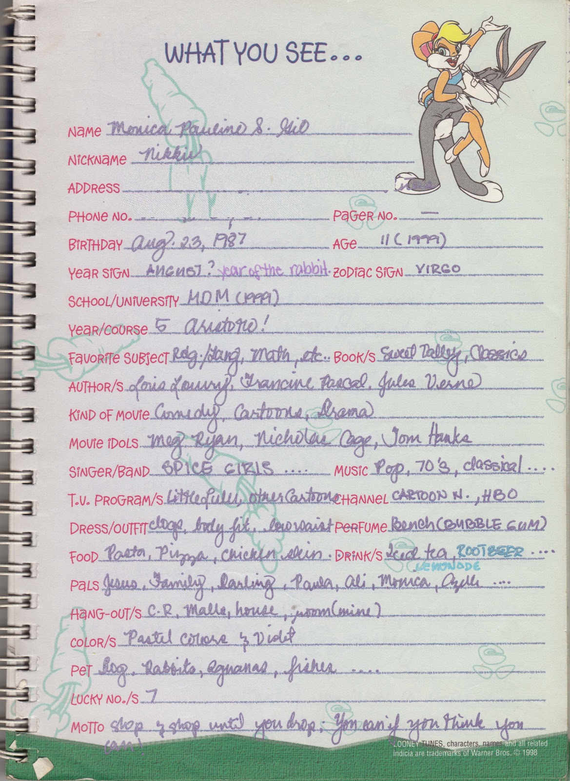 Example-of-Slam-Book-Questions Here’s a 1999 autograph book entry of mine. I was 11 years old then ...