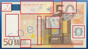 signes de sécurité sur un billet de 50 euros - crédit visuel BCE