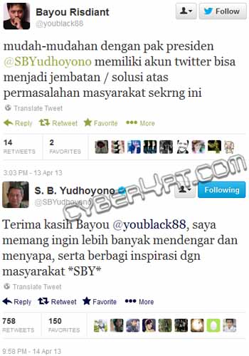 Bayou Risdiant, Masyarakat Pertama Yang Di-mention SBY