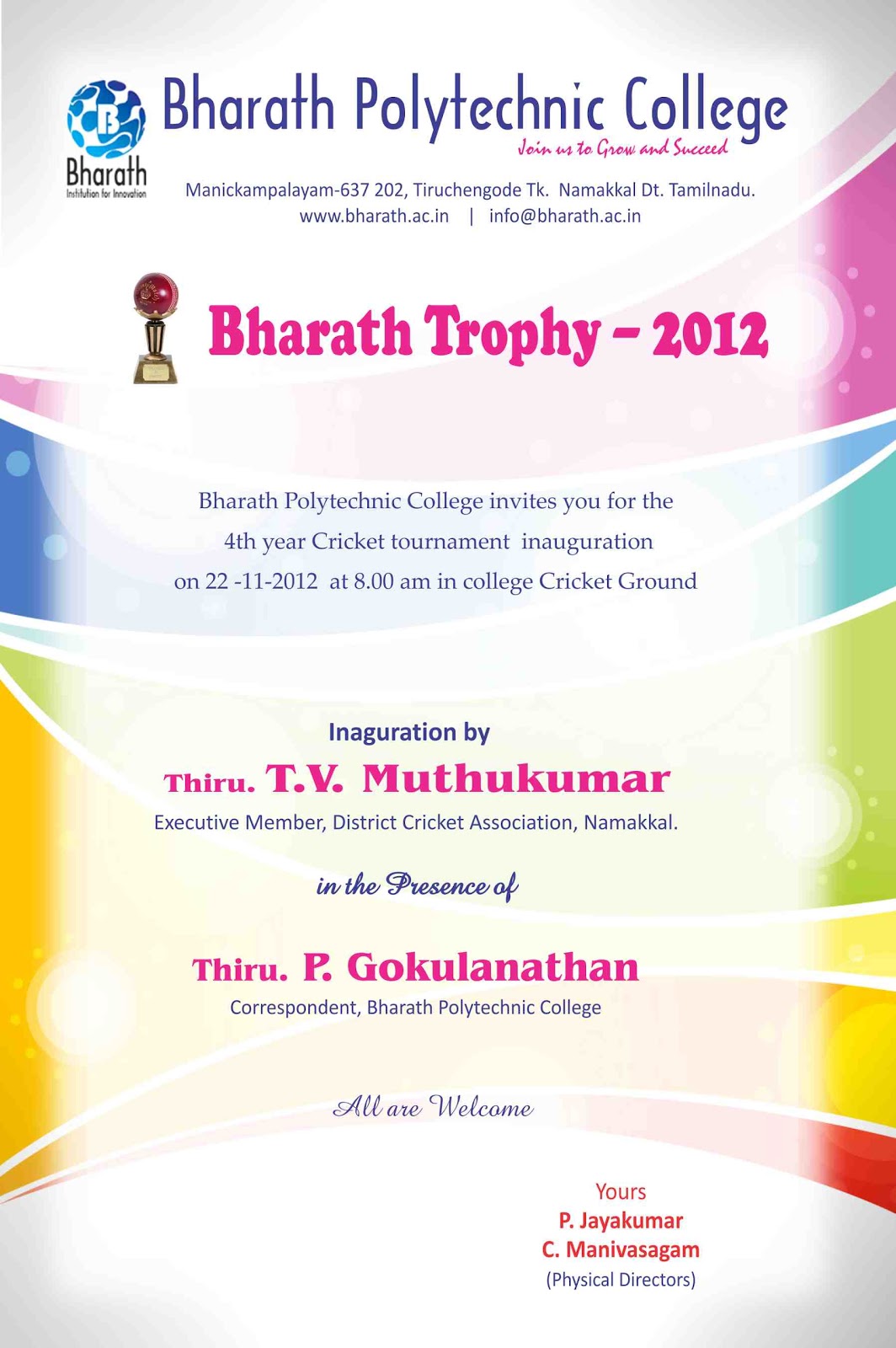 Bharath Polytechnic College News and Events November 2012