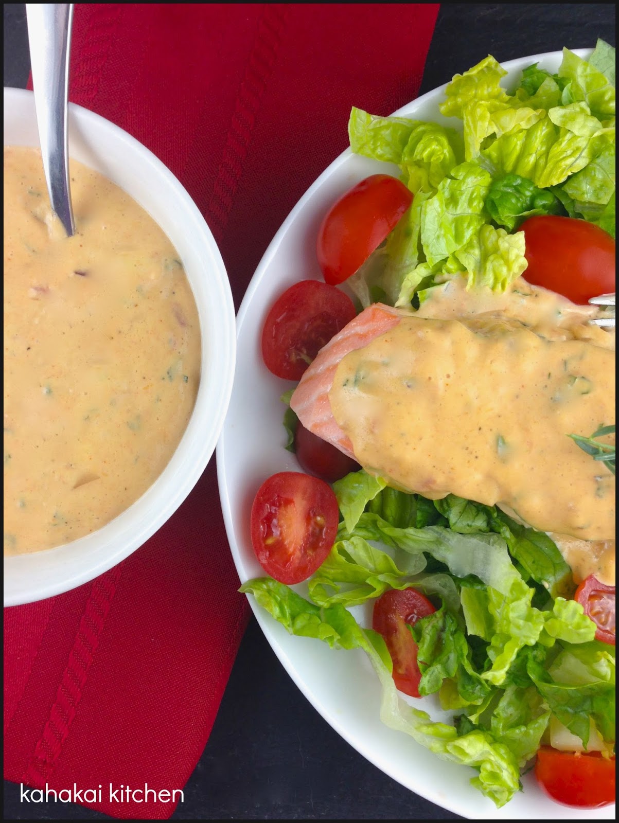 Kahakai Kitchen Poached Salmon with Tomato Béarnaise Sauce