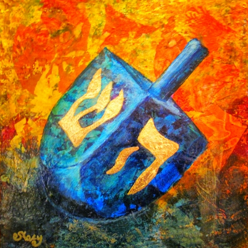 PAT STACY ART: Dreidel,Original Painting &ldquo;A Miracle Happened Here&rdquo; by