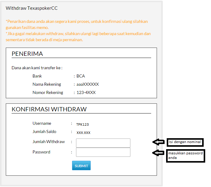 Cara deposit dan withdraw