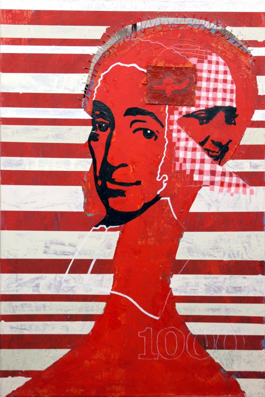 Hester van Dapperen: 'Spinoza', olie op linnen en mixed media, 65 x 100 cm, 2006 / 2010 (serie Strepen).