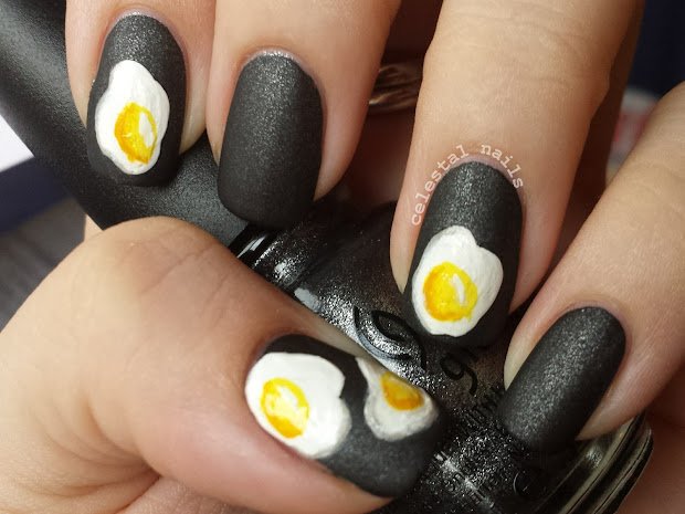 fried eggs breakfast nail art