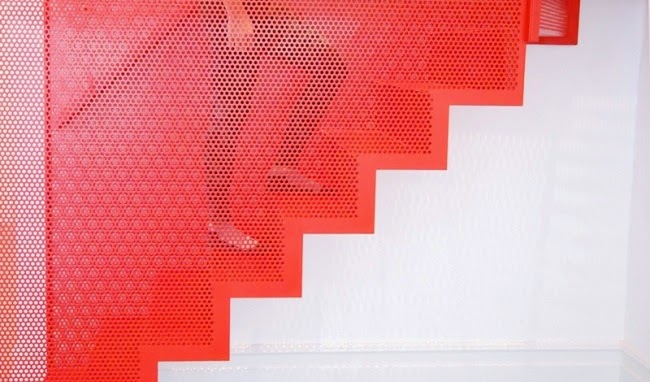 red staircase, metal stairs design
