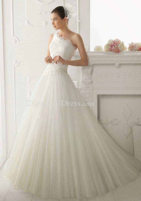One Shoulder Tulle Princess Sleeveless Asymmetric Waist Wedding Dress 