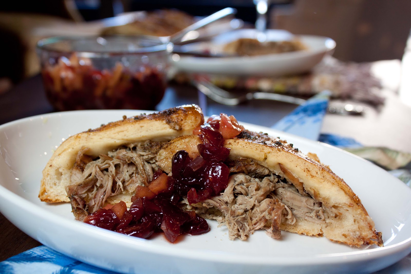 Fat and Happy Blog Recipe Swap PorkStuffed Bread with Cherry Relish