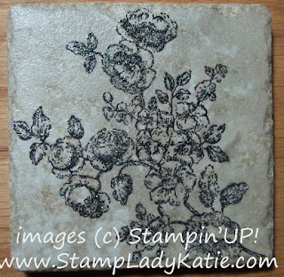 hand stamped tile coaster made with Stampin'UP!'s stamp set: Elements of Style