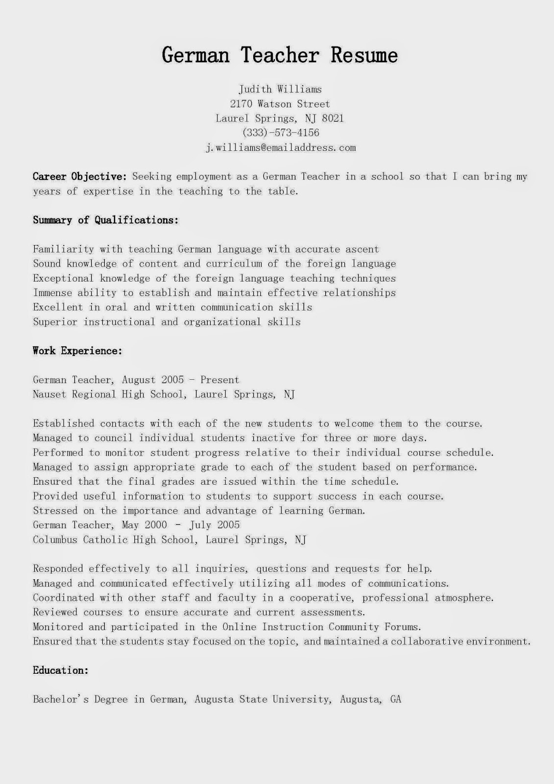 German Teacher Resumes Ajancicerosco
