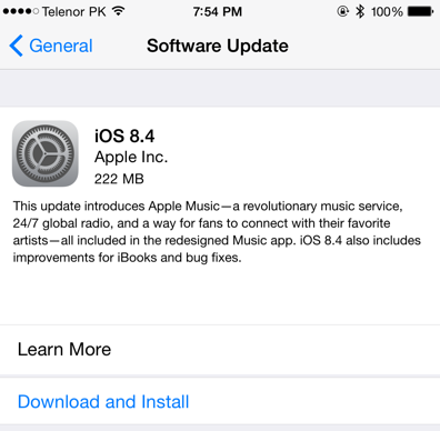 Apple iOS 8.4 OTA Update Apple iOS 8.4 OTA Update