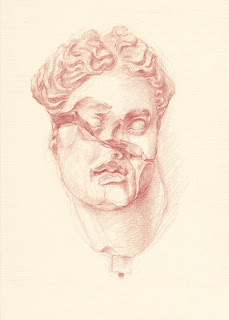 Marble head of Apollo British Museum Drawing red chalk