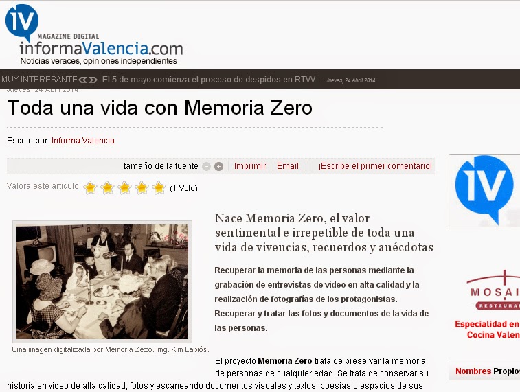 Memoria Zero en Informa Valencia