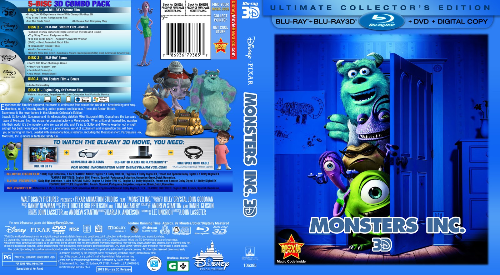 MONSTERS INC BLU RAY 3DCAPAS BIL