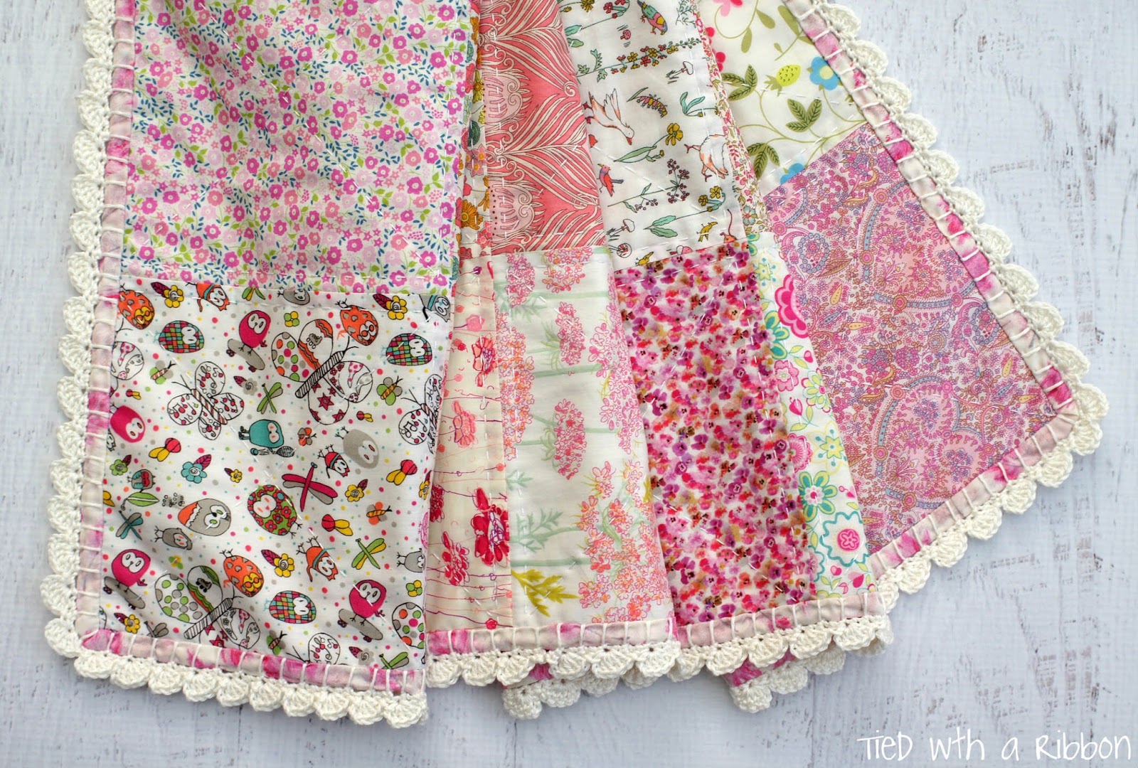 Tied with a Ribbon Liberty and Crochet Blanket for a sweet Baby girl!