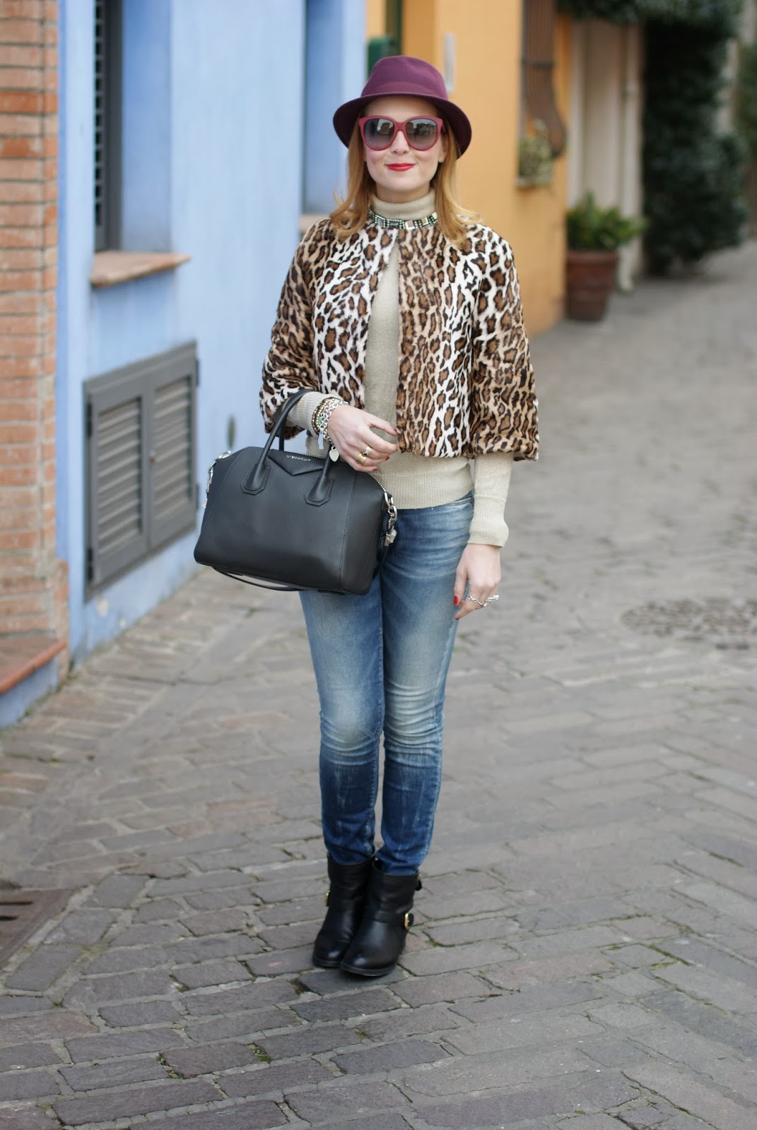 short leopard print furry jacket, carmens padova biker boots, Nora barth jacket, Givenchy Antigona, Fashion and Cookies, fashion blogger