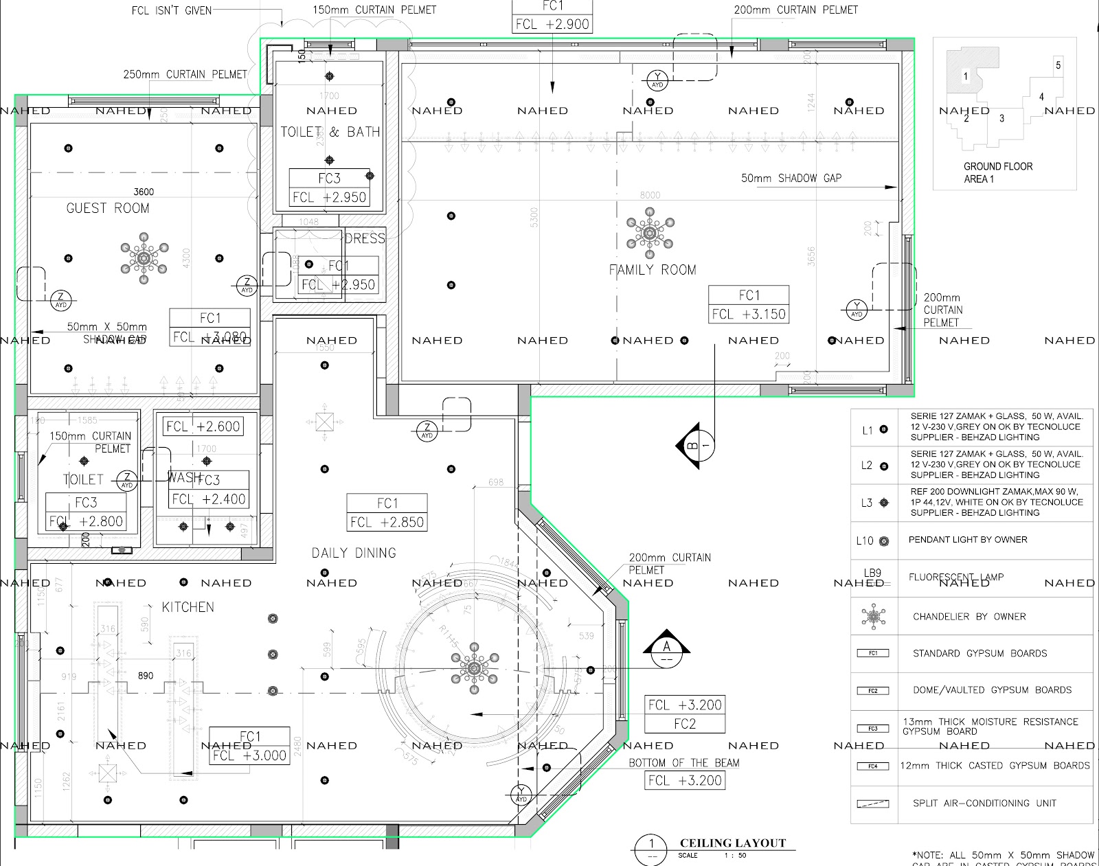 Private Villa Ceiling Setout Layout Detail Working Drawing