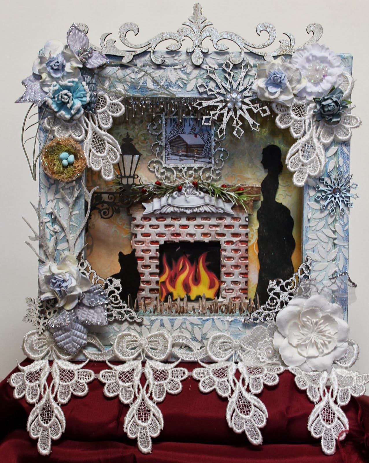 Ginas Designs Snowy Cabin Victorian Shadowbox