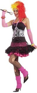 80s Cyndi Lauper Costume 1980s Halloween Retro Costumes Party Princess: Black Pink Tank Top, A Black White Reversible Corset Belt, Black Pink Skirt, Pink Leg Warmers