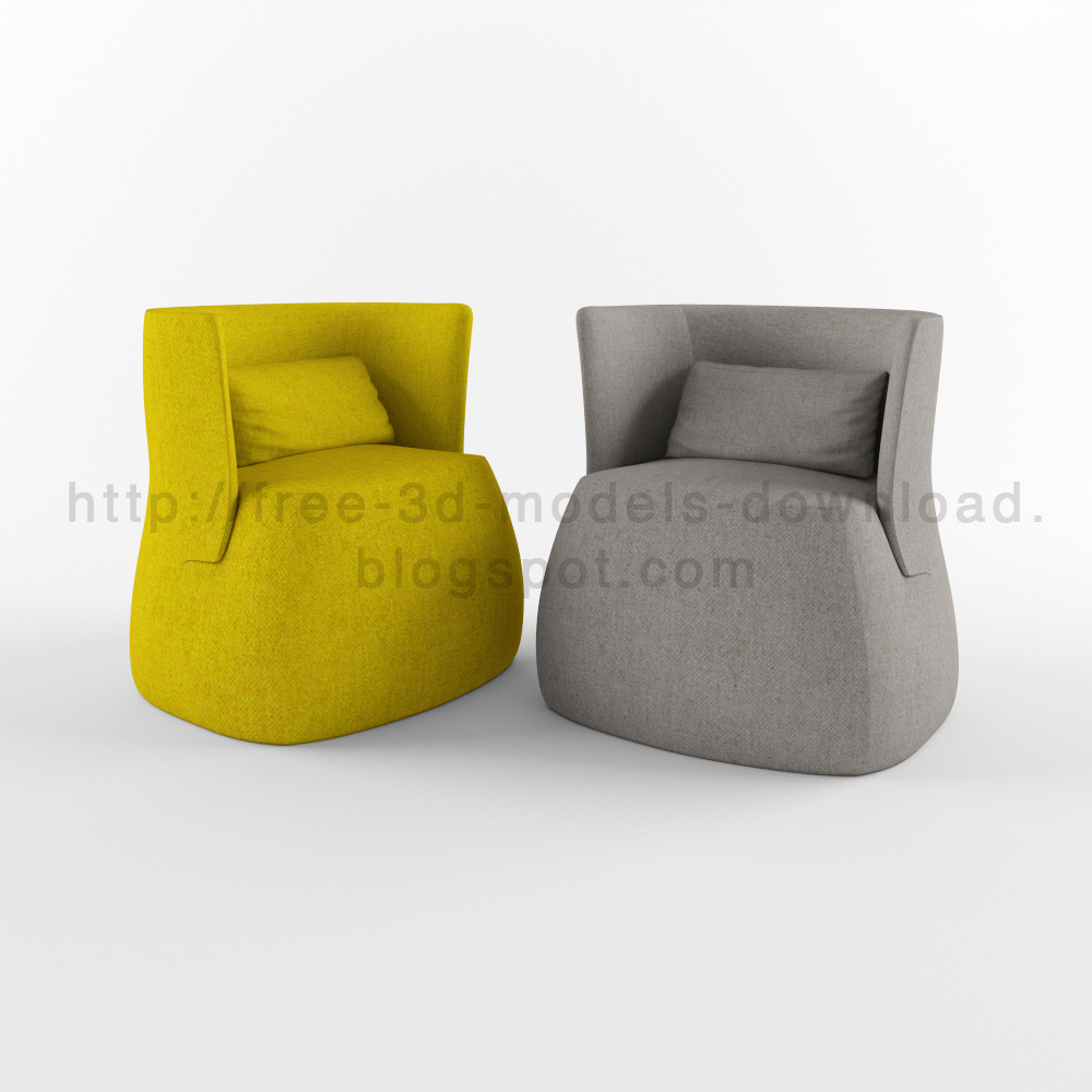 3d модель, 3d model, Fat sofa, free download, b&b, furniture, grey, Italia, armchair, кресло, скачать бесплатно, yellow
