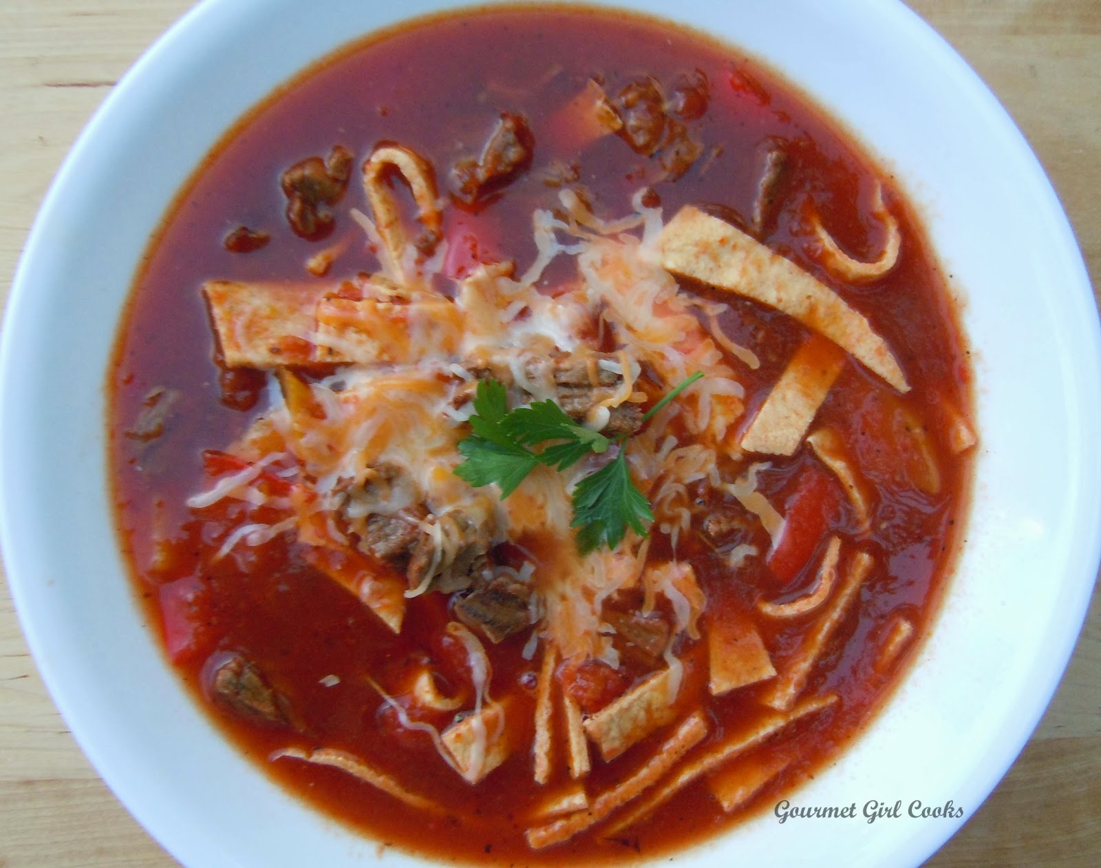 Gourmet Girl Cooks: Mexican Style Beef & Tortilla Noodle Soup