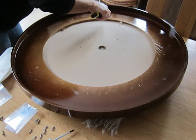 Crokinole - Roughing the outer board to aid the adhesive