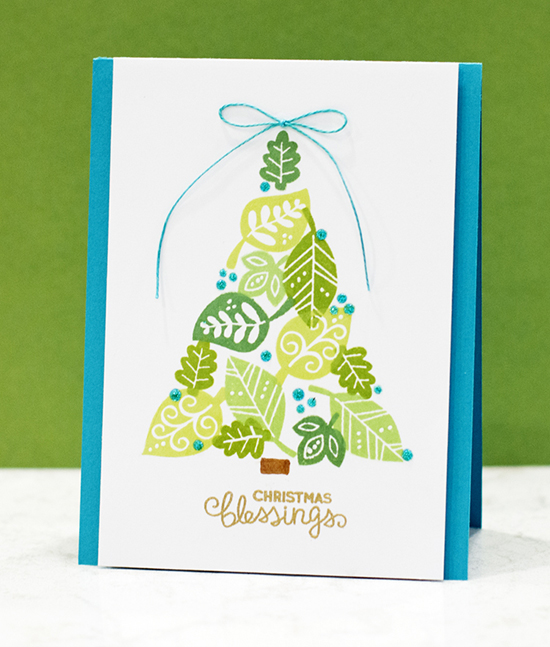 Christmas tree created from leaves by Jennifer McGuire | Falling into Autumn Stamp set by Newton's Nook Designs