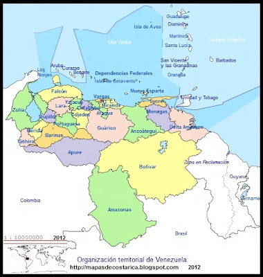 Mapa de la organización política de VENEZUELA, nombre de los estados Mapa de la organización política de VENEZUELA, nombre de los estados