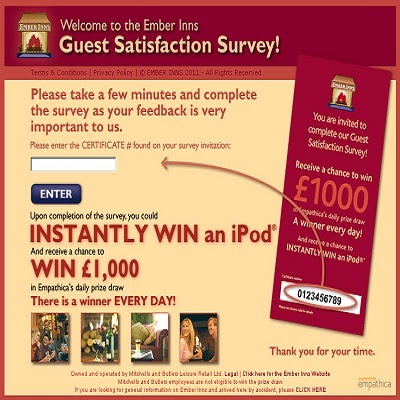 www.emberinns.co.uk Ember Inns Survey: Win £1000 or iPod
