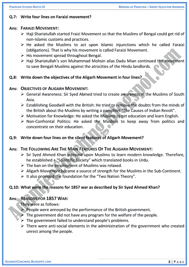 making-of-pakistan-short-question-answers-pakistan-studies-ix
