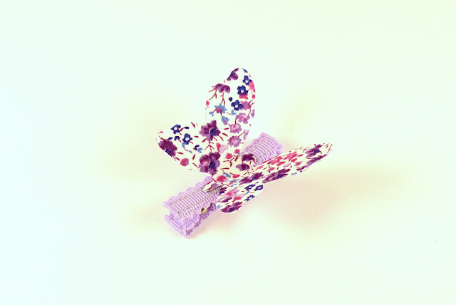 barrette papillon liberty phoebe violet, barrette anti glisse, barrette fille, barrette enfant