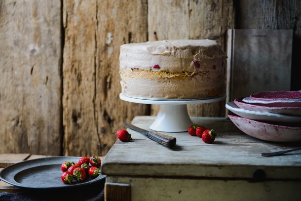 Strawberry cake with chocolate & salted caramel mousse and almond sponge Strawberry cake with chocolate & salted caramel mousse and almond sponge
