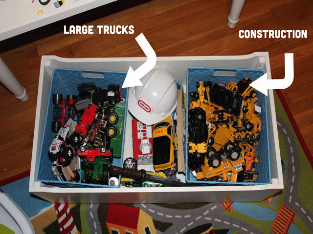toy trucks organized