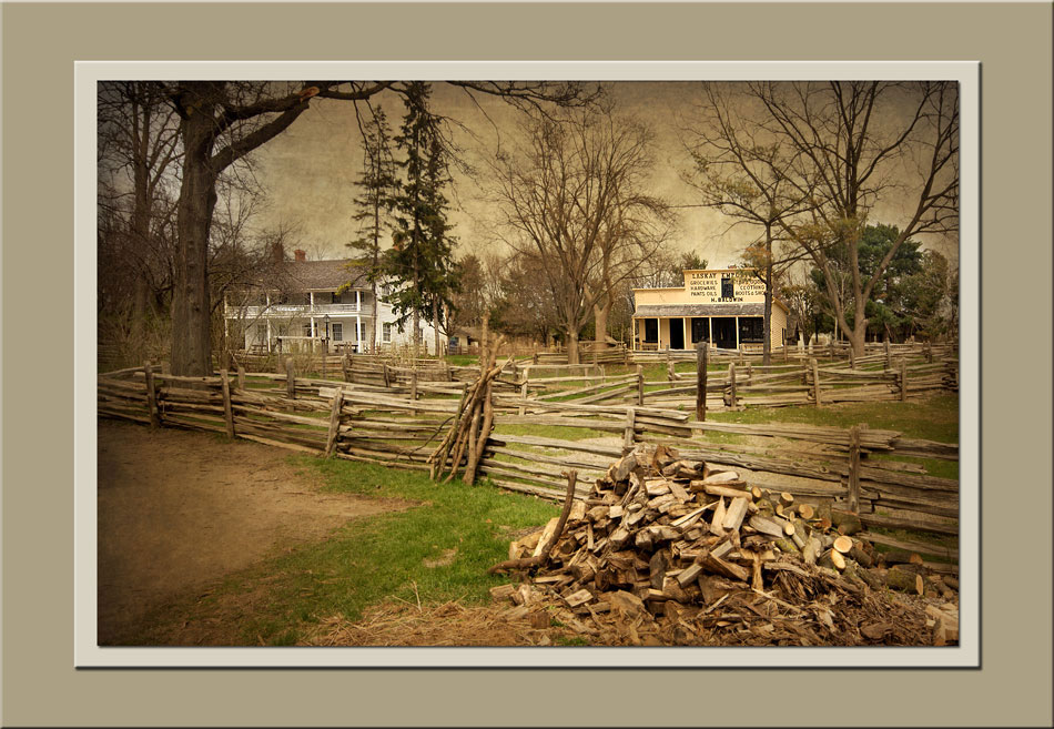 View From The Woodpile View of Halfway House Inn, Laskay Emporium at Black Creek Pioneer Village.