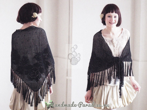 Схема вязания крючком шали с розами