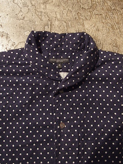 engineered garments lafayette shirt in navy/white polkadot printed flannel