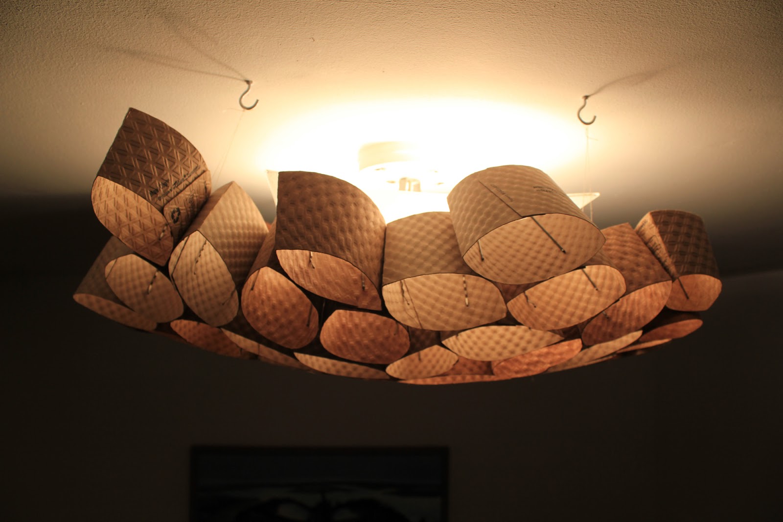 Boxed Out Diy Coffee Sleeve Ceiling Shade Or Once You Kept Me This Time Instead Of Paper Clips I Used White Thread To Hang The Sleeves From Cup Hooks