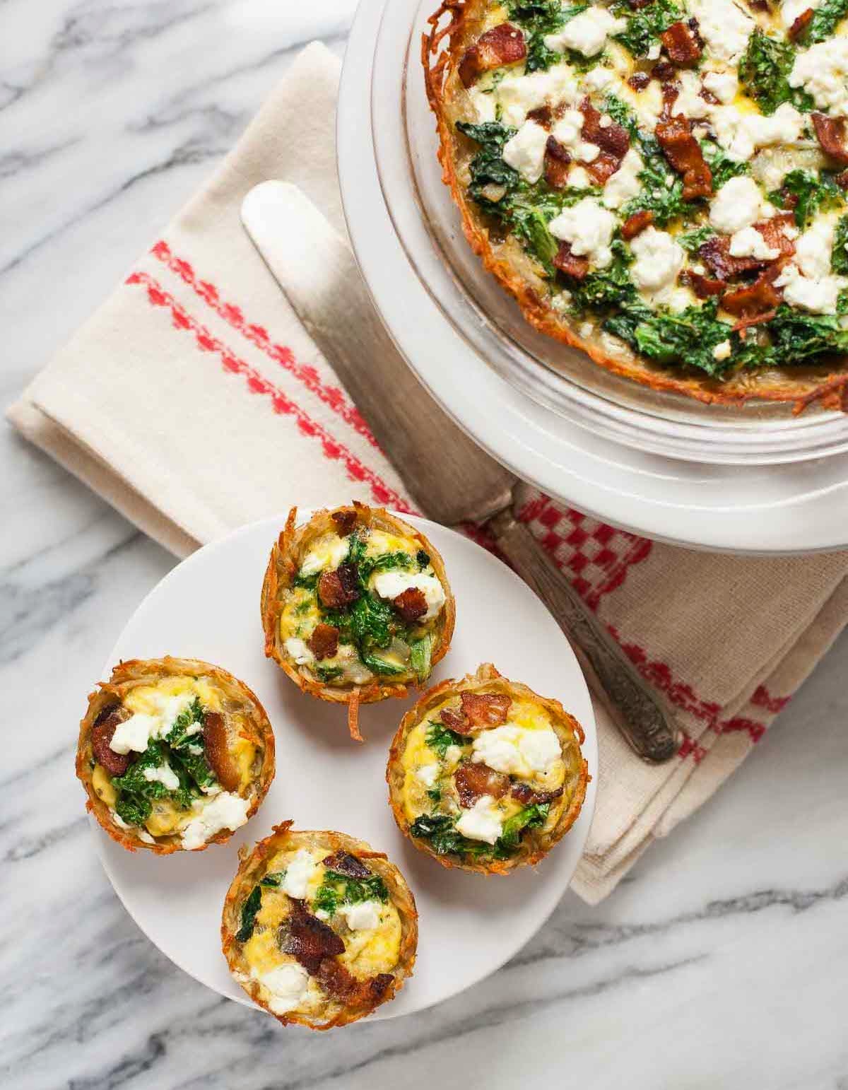 Kale and Bacon Quiches with Hash Brown Crust | acalculatedwhisk.com